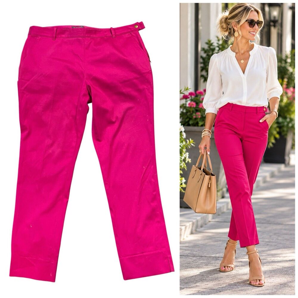 Lauren Ralph Lauren Pants Womens 14 Pink Stretch Slim Ankle Side Zip Preppy